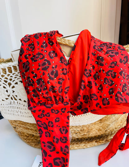 Costume due pezzi leopardato rosso VACANZE ITALIANE COMPLETO